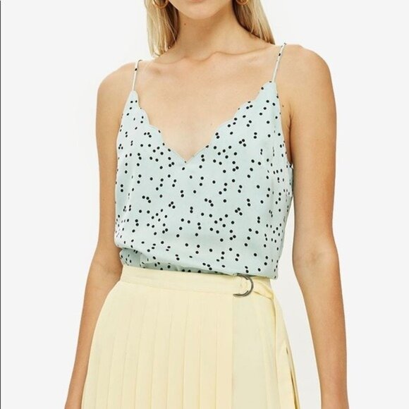 #12 Topshop | Scatter Spot Scallop Cami Top Mint SZ 10 - Picture 1 of 6